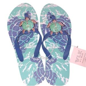 WLK BY S. MILLER eco friendly turtle flip flops size 9-10 new with tags